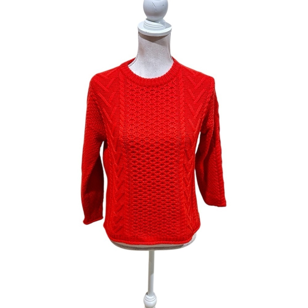 Madewell Red Crew Neck cable knit Sweater ribbed hems oversized fit size xxs